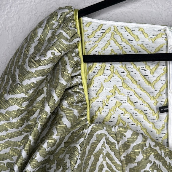 Rotate Puff Sleeve Jacquard Mini Dress Metallic 10 Holiday New Years Going Out - Picture 8 of 13